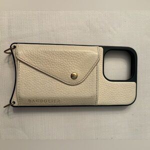 iPhone 13 Pro case with strap.  Ivory